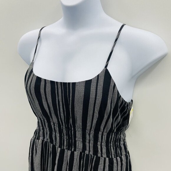 Caslon Womens Size Large Smocked Striped Maxi Dress with Side Slit in Black - Picture 2 of 9